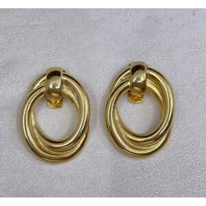 Vintage Signed Bluette Made in France Gold Tone Hoop Dress Clips Shoe Clips Pair